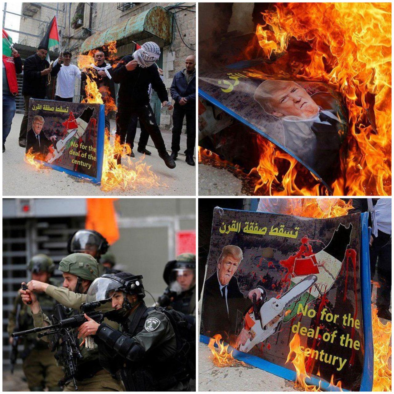 آتش زدن عکس «ترامپ» در تظاهرات الخلیل+تصاویر